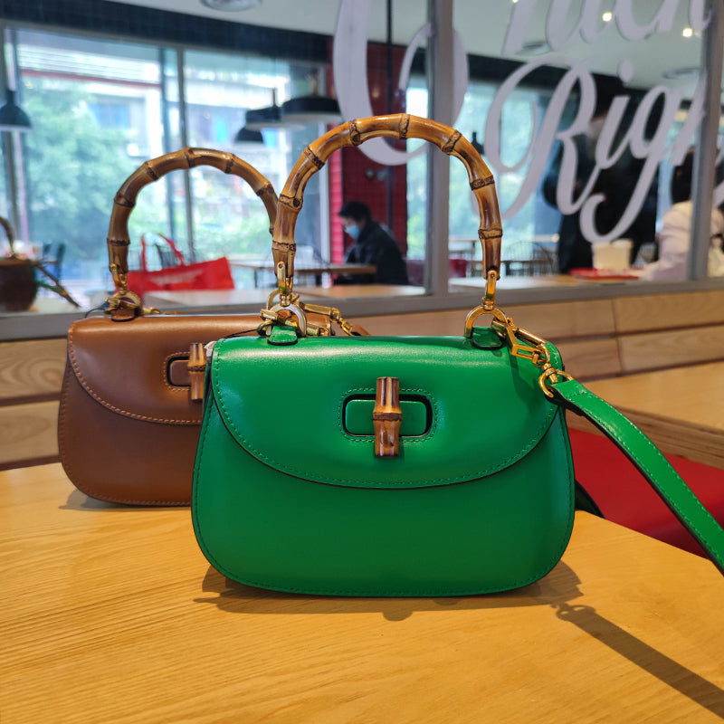 Genuine Leather Inspired Retro Bamboo Top Handle Mini Bag