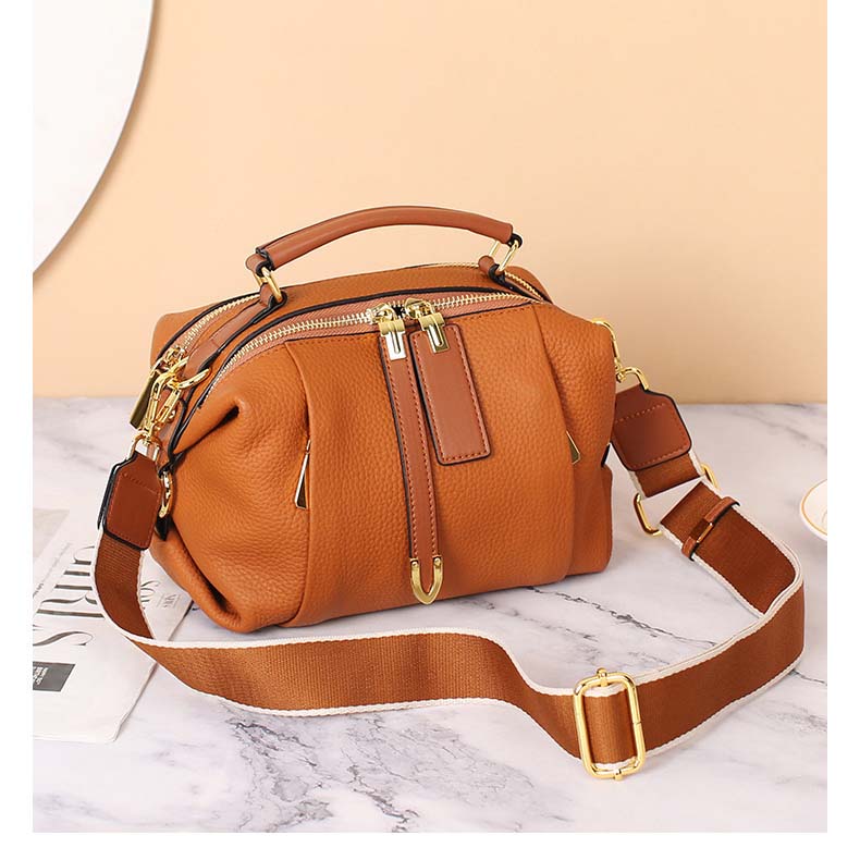 Togo Leather Boston Bag | Cowhide Crossbody Satchel