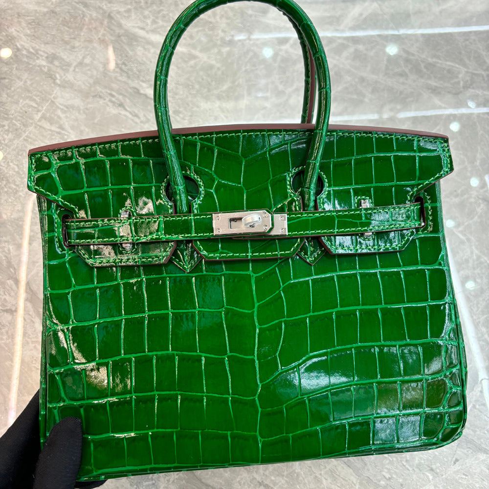Crocodile Pattern Glossy Leather Handbags for Woman