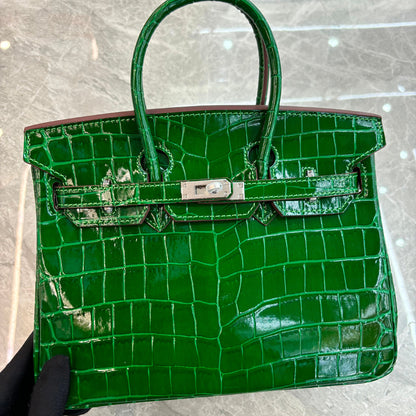 Crocodile Pattern Glossy Leather Handbags for Woman
