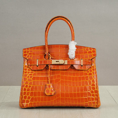 Crocodile Pattern Glossy Leather Handbags for Woman | Golden Hardware