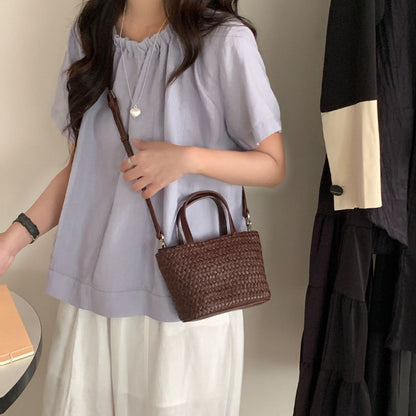 Woven Cowhide Tote Bag — Holiday-Style Small Woven Leather Crossbody Bag