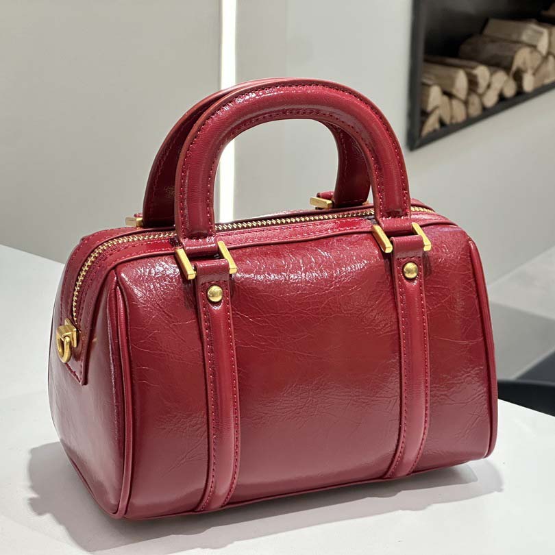 Retro Leather Boston Barrel Bag | Compact & Chic