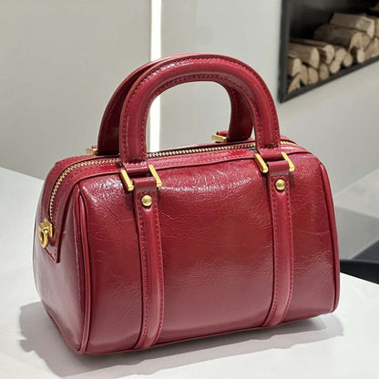 Retro Leather Boston Barrel Bag | Compact & Chic