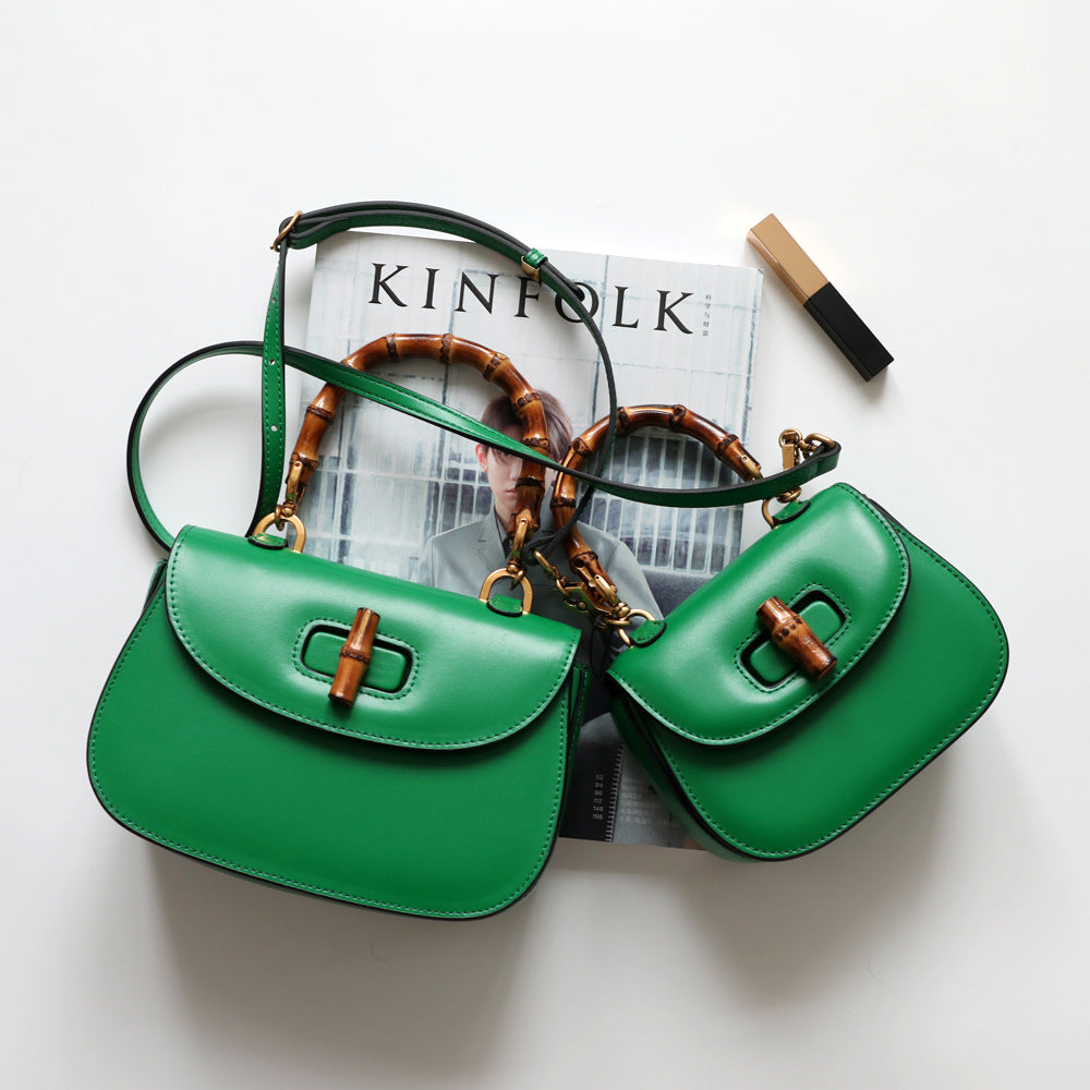 Genuine Leather Inspired Retro Bamboo Top Handle Mini Bag