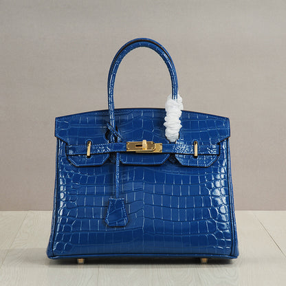 Crocodile Pattern Glossy Leather Handbags for Woman | Golden Hardware