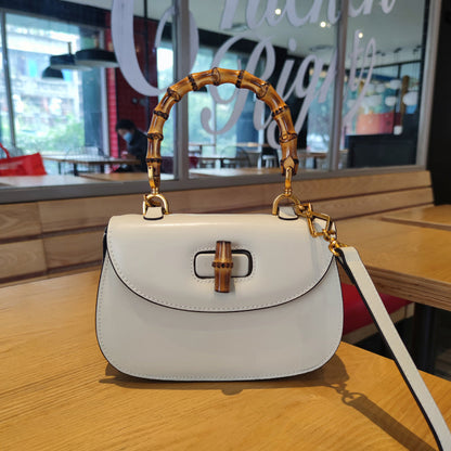 Genuine Leather Inspired Retro Bamboo Top Handle Mini Bag