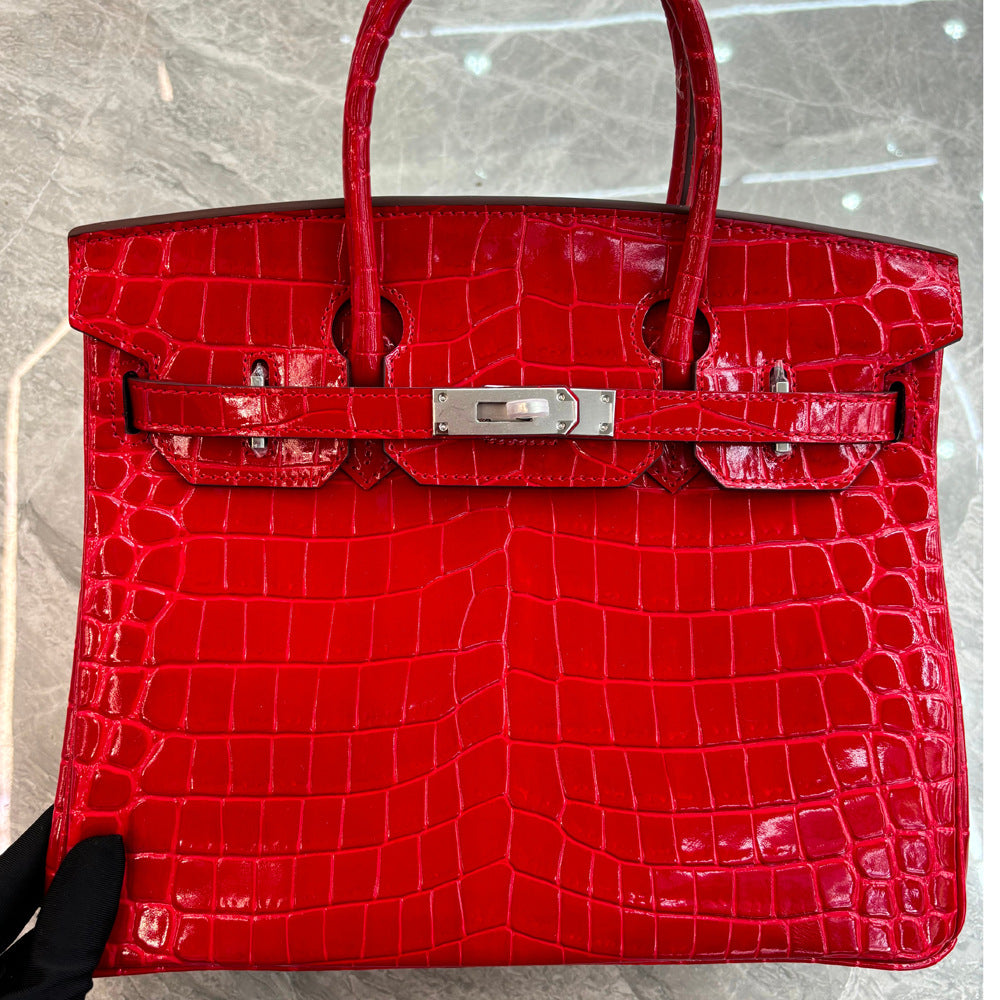 Crocodile Pattern Glossy Leather Handbags for Woman