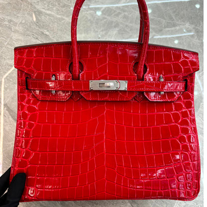 Crocodile Pattern Glossy Leather Handbags for Woman