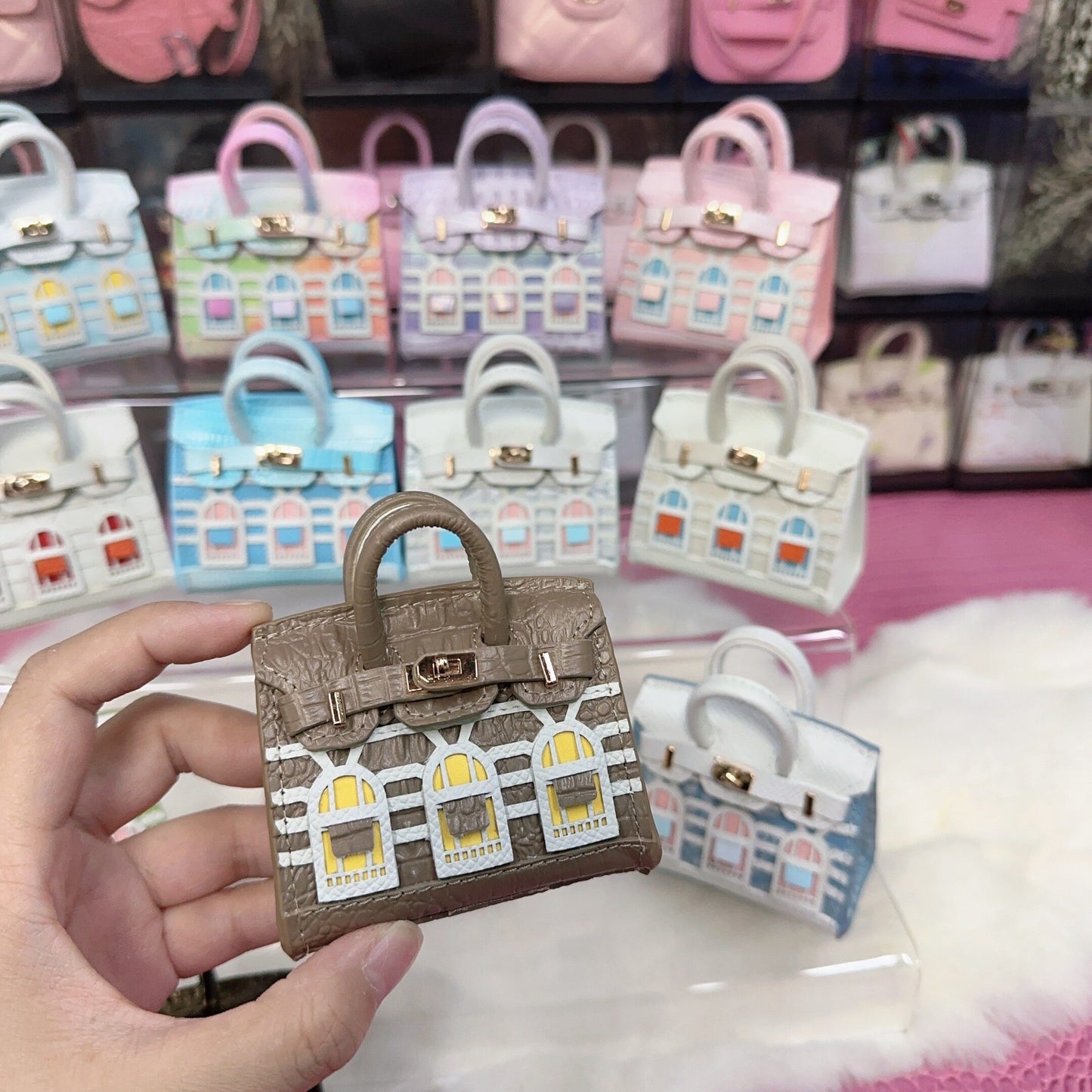Inspired Faubourg Mini Burkin House Multicolor Leather Handbag Charm | Presale
