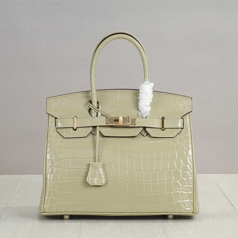 Crocodile Pattern Glossy Leather Handbags for Woman | Golden Hardware