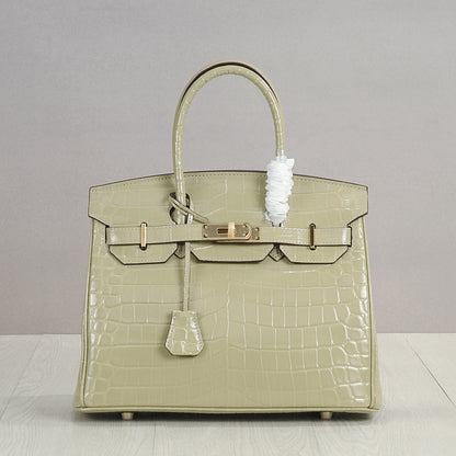 Crocodile Pattern Glossy Leather Handbags for Woman | Golden Hardware