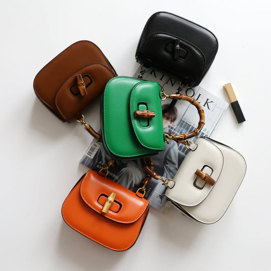 Genuine Leather Inspired Retro Bamboo Top Handle Mini Bag
