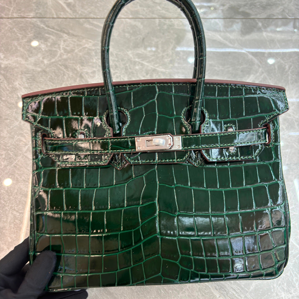 Crocodile Pattern Glossy Leather Handbags for Woman