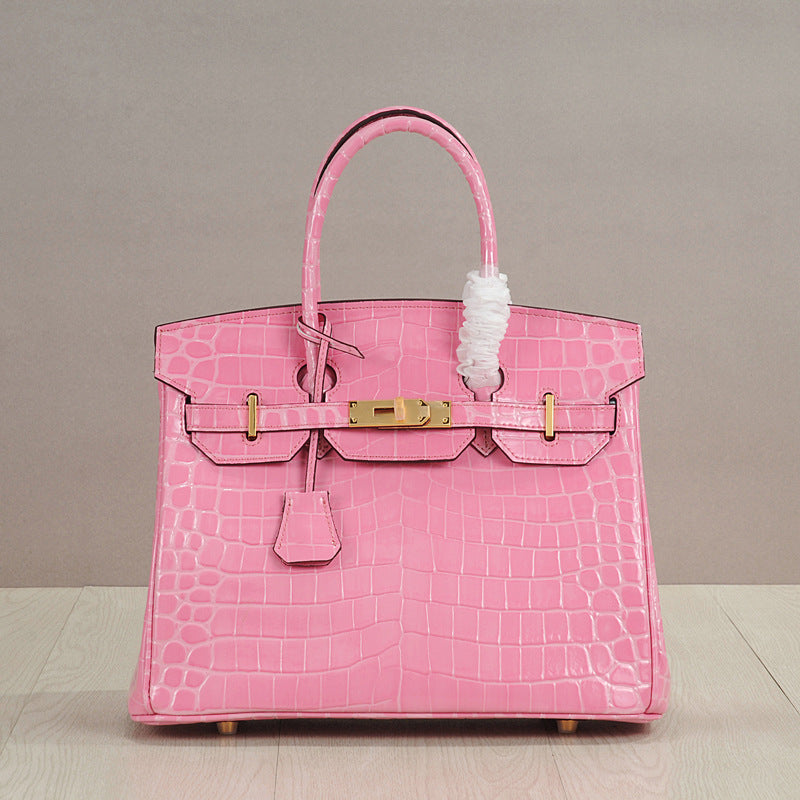 Crocodile Pattern Glossy Leather Handbags for Woman | Golden Hardware