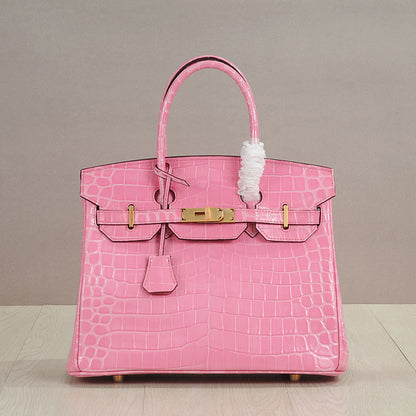 Crocodile Pattern Glossy Leather Handbags for Woman | Golden Hardware
