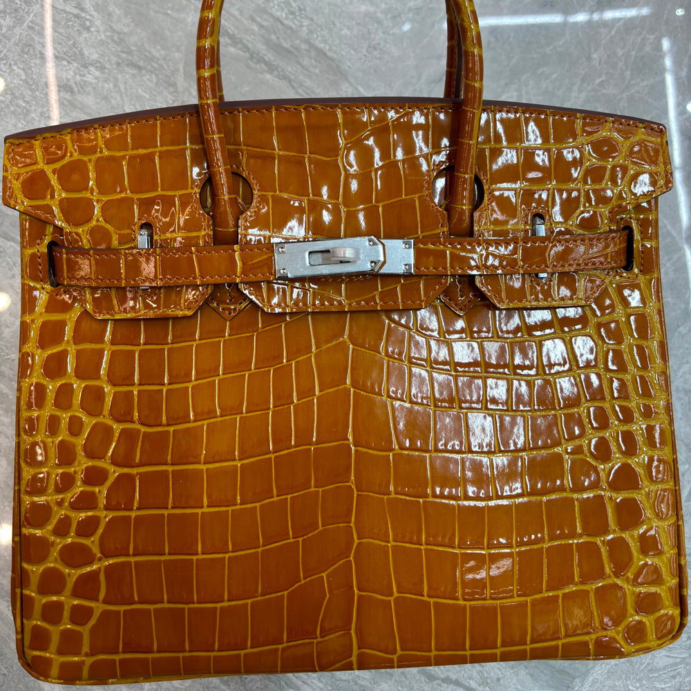 Crocodile Pattern Glossy Leather Handbags for Woman