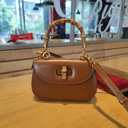 Genuine Leather Inspired Retro Bamboo Top Handle Mini Bag