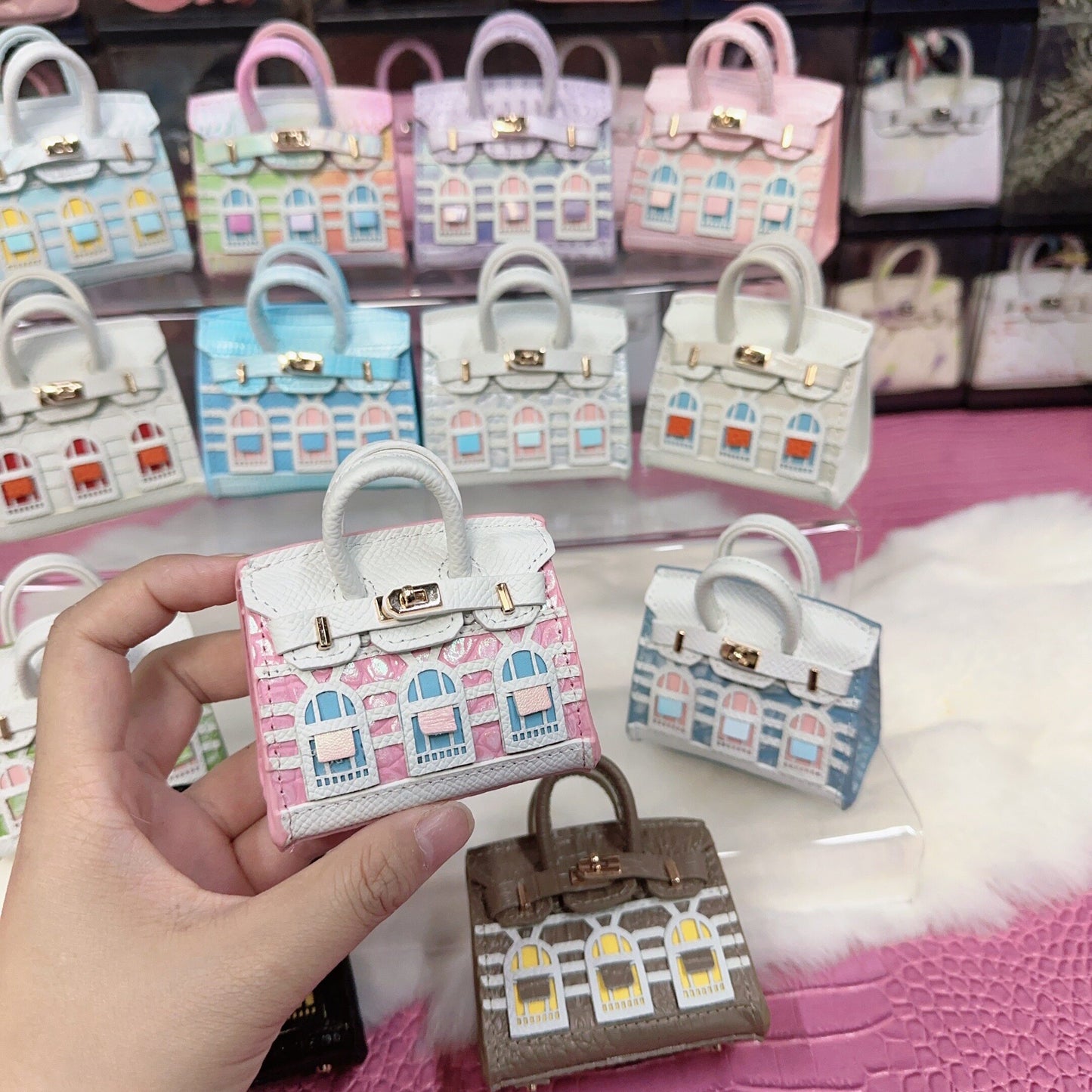 Inspired Faubourg Mini Burkin House Multicolor Leather Handbag Charm | Presale