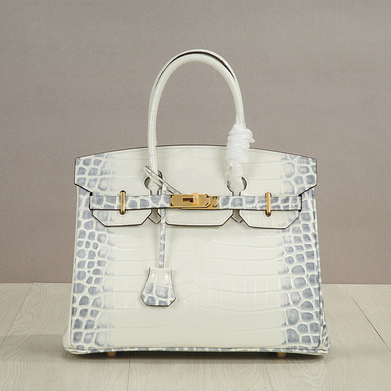 Crocodile Pattern Glossy Leather Handbags for Woman | Golden Hardware