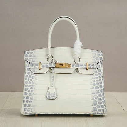 Crocodile Pattern Glossy Leather Handbags for Woman | Golden Hardware
