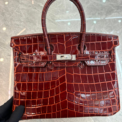 Crocodile Pattern Glossy Leather Handbags for Woman