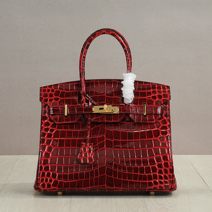 Crocodile Pattern Glossy Leather Handbags for Woman | Golden Hardware