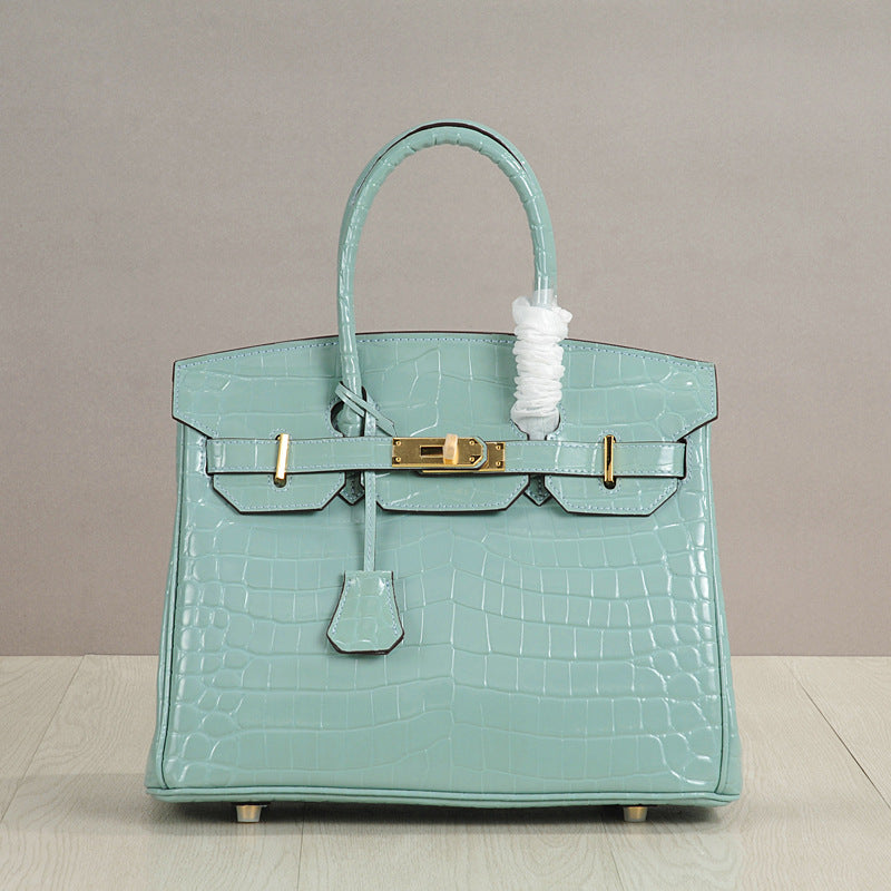 Crocodile Pattern Glossy Leather Handbags for Woman | Golden Hardware