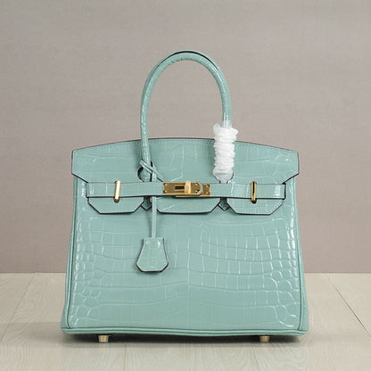 Crocodile Pattern Glossy Leather Handbags for Woman | Golden Hardware