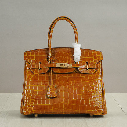 Crocodile Pattern Glossy Leather Handbags for Woman | Golden Hardware