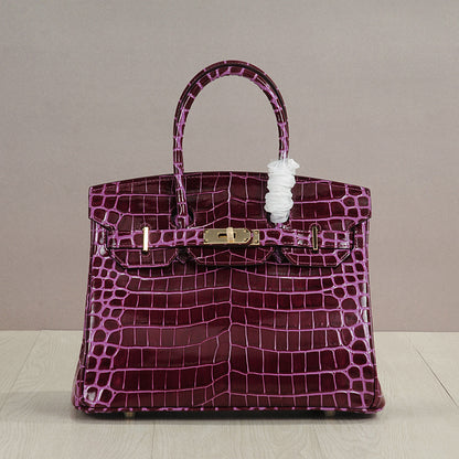 Crocodile Pattern Glossy Leather Handbags for Woman | Golden Hardware