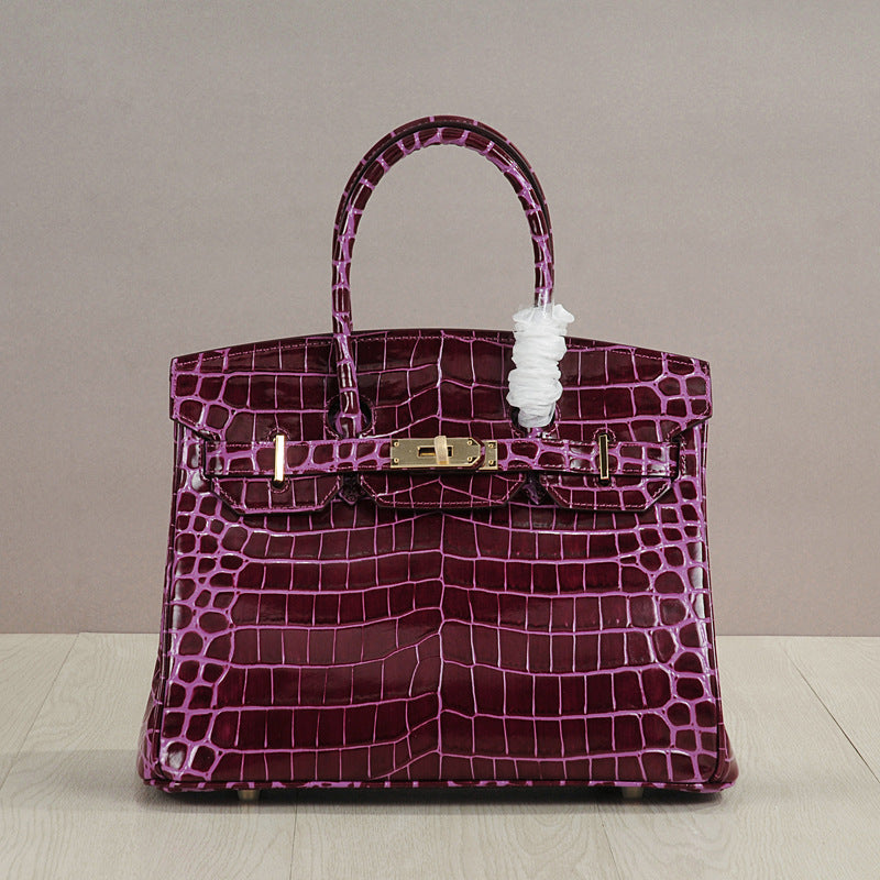Crocodile Pattern Glossy Leather Handbags for Woman | Golden Hardware