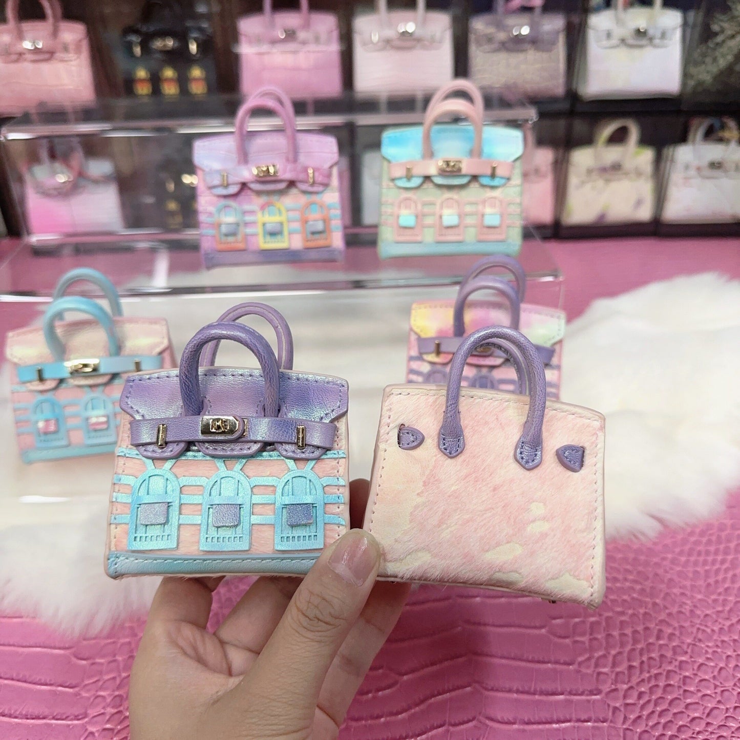 Inspired Faubourg Mini Burkin House Multicolor Leather Handbag Charm | Presale