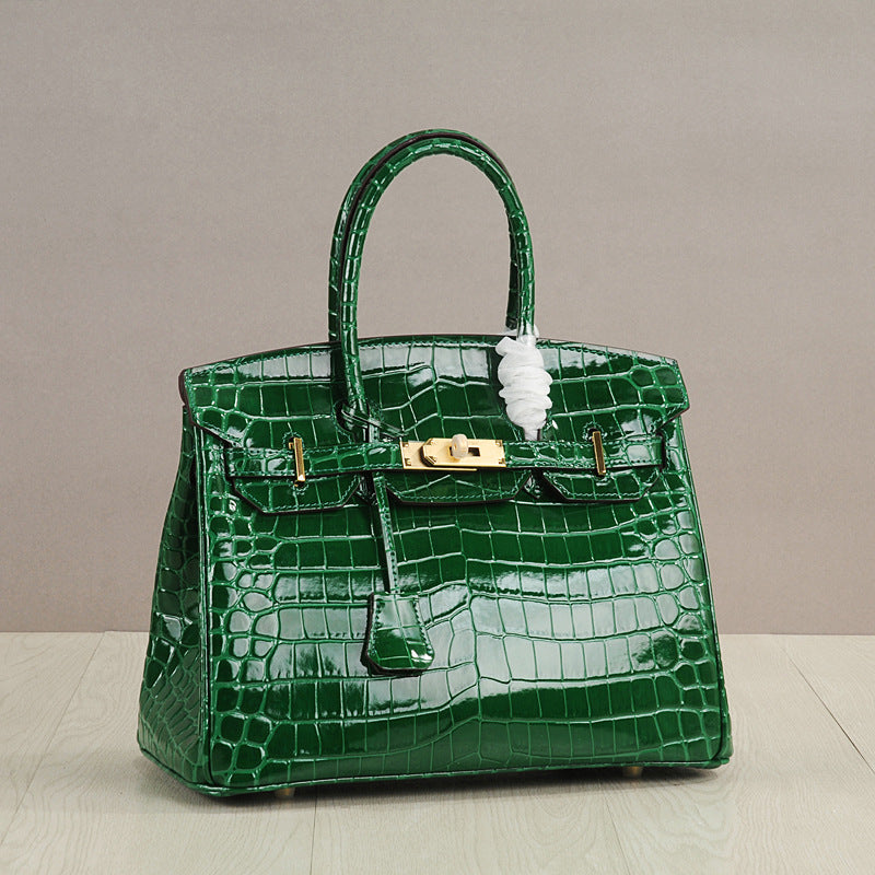Crocodile Pattern Glossy Leather Handbags for Woman | Golden Hardware