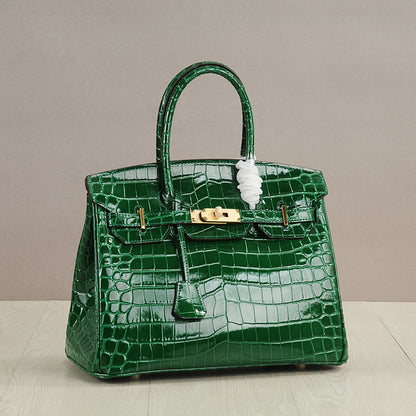 Crocodile Pattern Glossy Leather Handbags for Woman | Golden Hardware