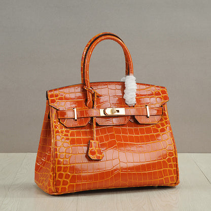 Crocodile Pattern Glossy Leather Handbags for Woman | Golden Hardware