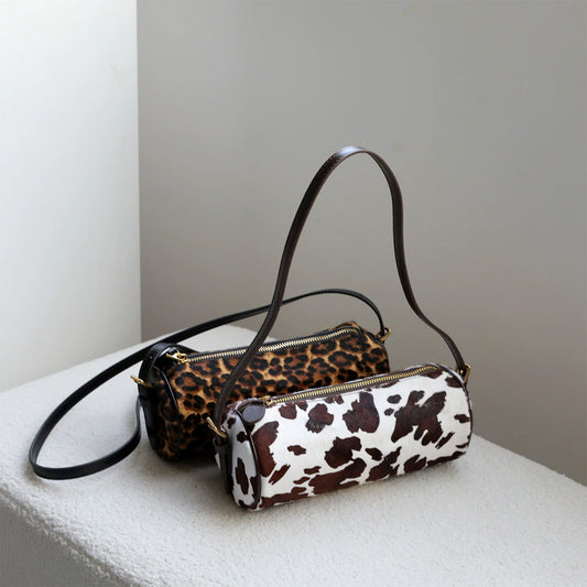 Chic Fur Leather Women Cylinder Bag