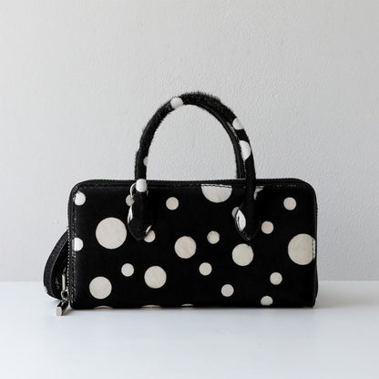 Fur Leather Polka Dot Small Clutch Handbag