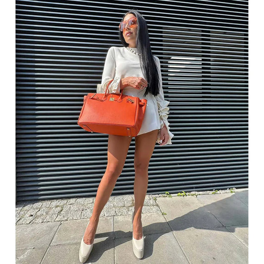 Top Grain Leather Inspired Berkin Handbag Golden Hardware | Automatic 20% OFF at Checkout