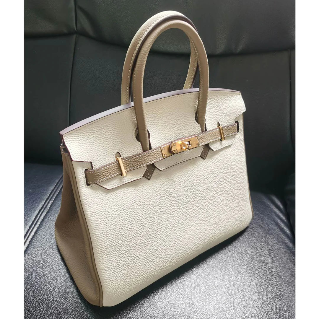 Top Grain Leather Inspired Berkin Handbag Golden Hardware | Automatic 20% OFF at Checkout