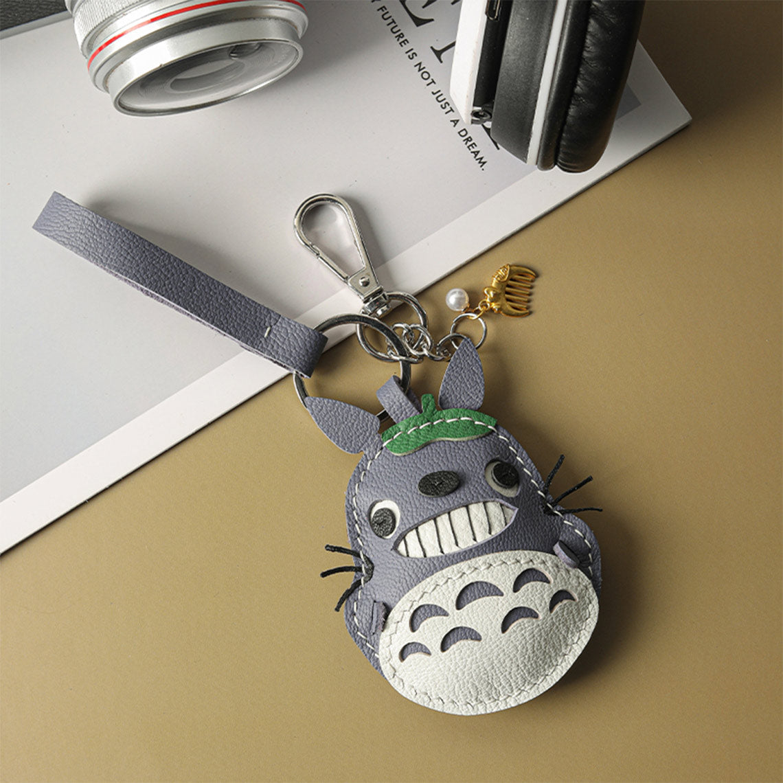 Grey Totoro Leather Keychain | Easy and Fun Leather Kits for Beginners