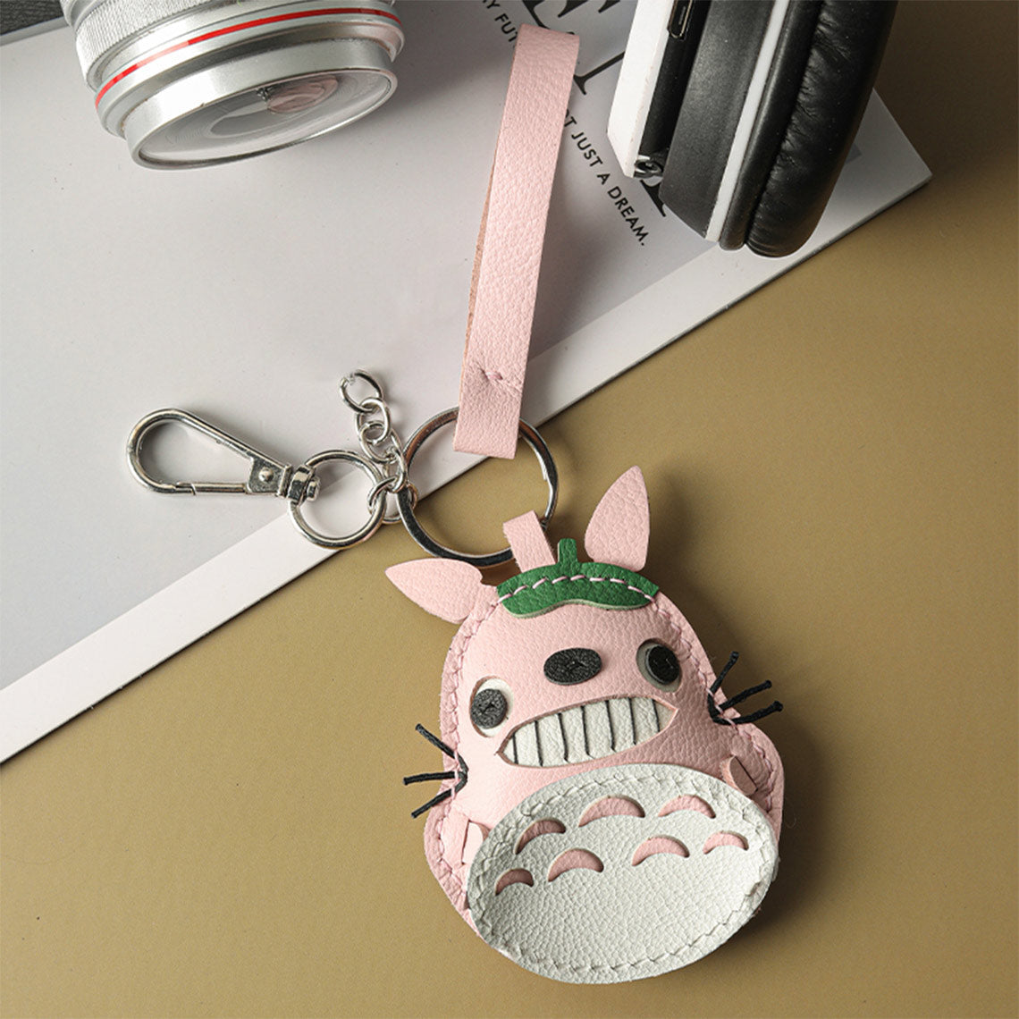 Pink Totoro Leather Keychain | Easy and Fun Leather Kits for Beginners