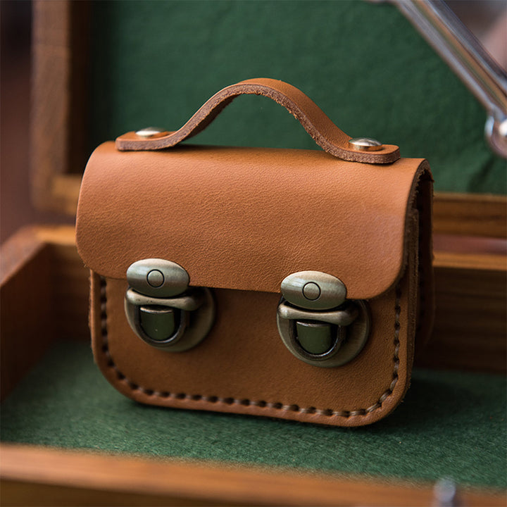Vegetable Tanned Leather Mini Satchel Bag Charm Handsewn | Presale