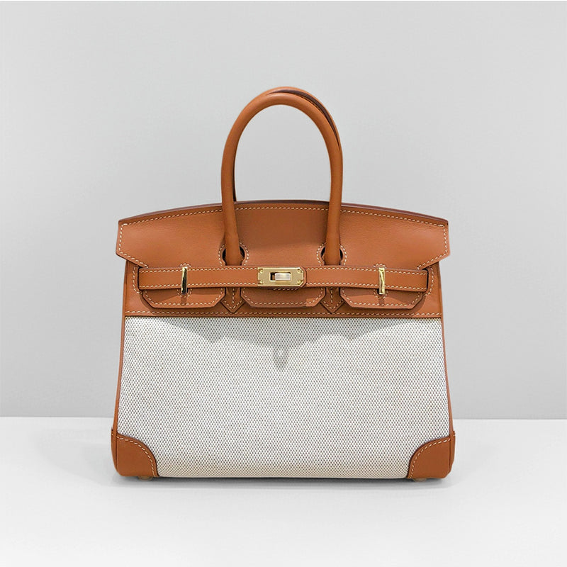 Inspired Berkin Toile Bag Canvas & Togo Leather Handbags