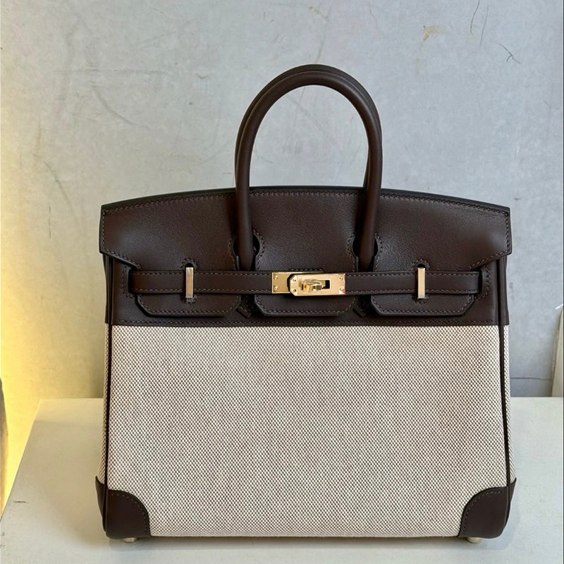 Inspired Berkin Toile Bag Canvas & Togo Leather Handbags