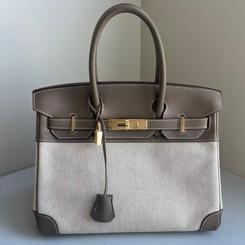 Inspired Berkin Toile Bag Canvas & Togo Leather Handbags