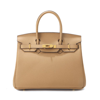 Top Grain Leather Inspired Berkin Handbag Golden Hardware | Automatic 15% OFF at Checkout