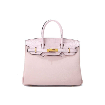 Pink leather bag | genuine leather tote handbag