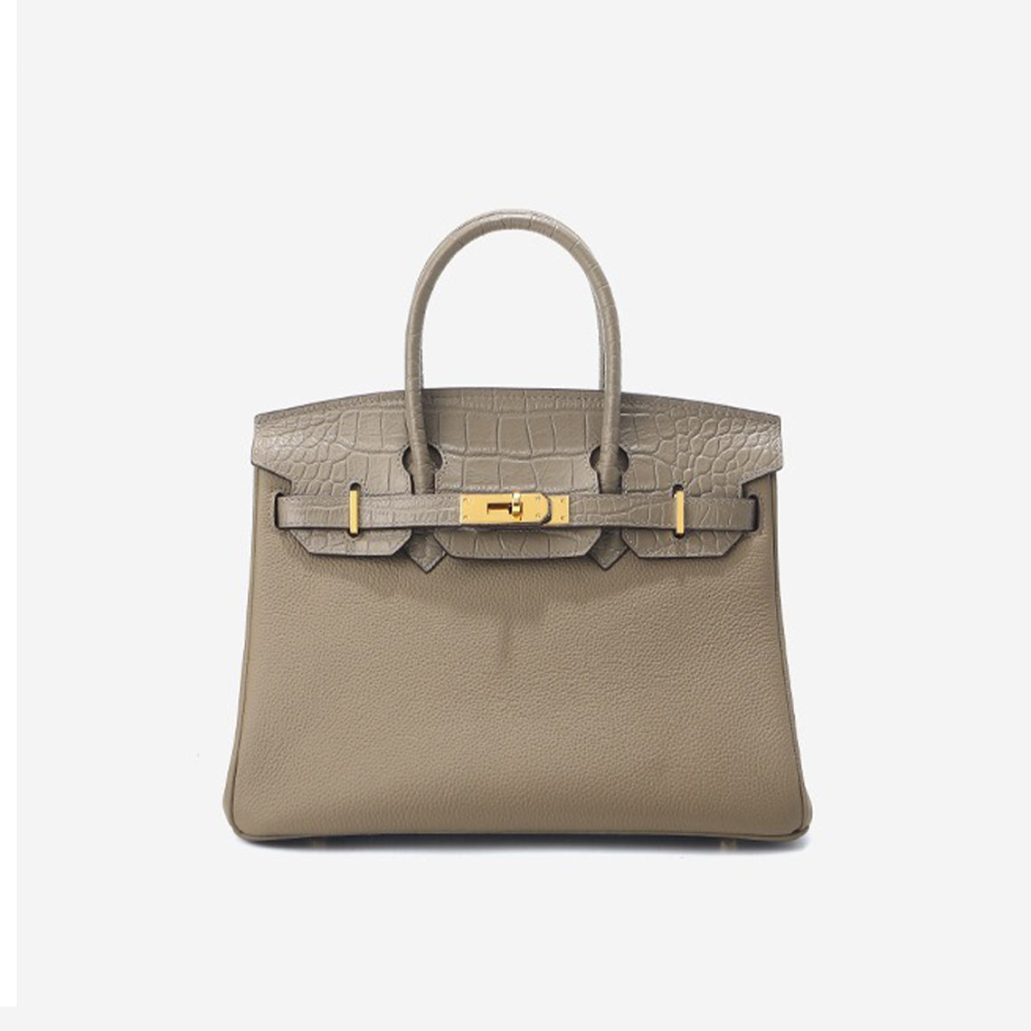 Beige designer handbag with gold hardware