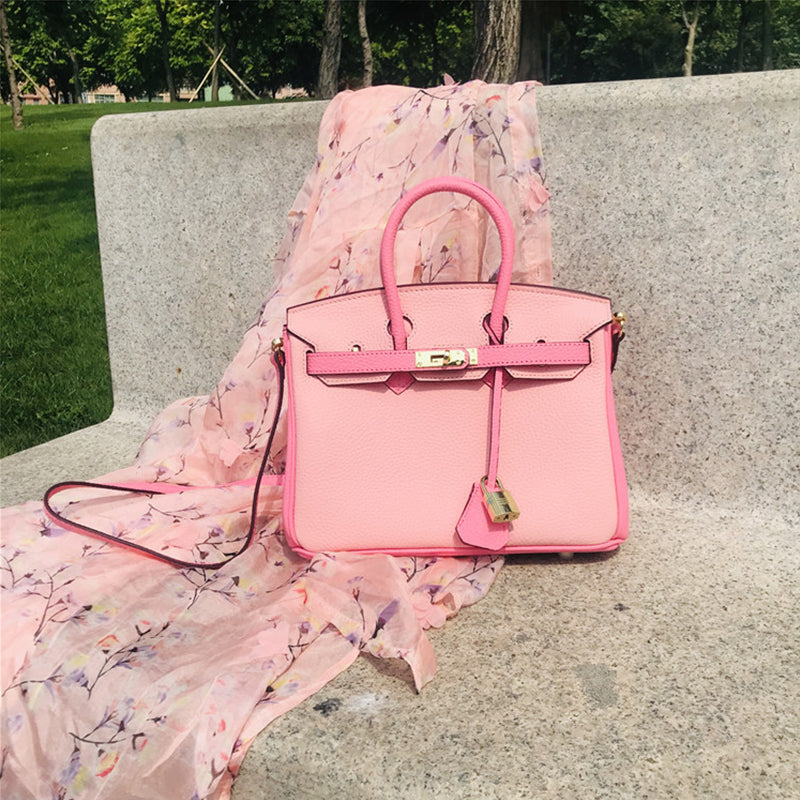 Top Grain Leather Inspired Berkin Bag Bi Color Handbag Woman